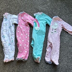 Bundle of 4 Baby Girl Gerber Zip Up Footie Sleepers, Size 0-3 Months